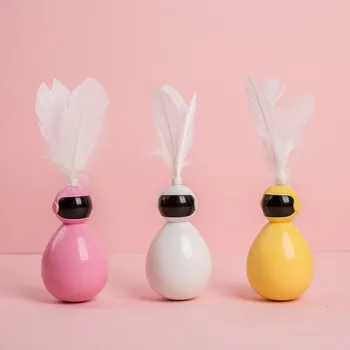 

Robot Shaped Tumbler With Feather For Cats Shaking Ball Interactive Cat Teaser For Stress Relief