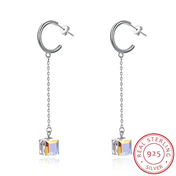 

INALIS 925 sterling silver wedding women's hanging diamond Square crystal Drop earrings pendants jewelry for women for a girl