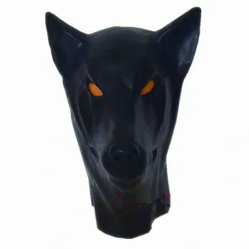 

New Anatomical Latex Dog Mask Black Wolf Rubber Fetish Latex Hoods Masks Mouth Eyes Condom Rubber customized catsuit costume