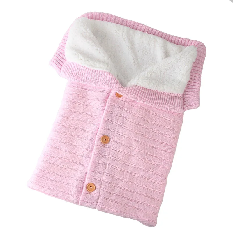 Зимний детский спальный комплект для младенца одеяло конверт для ребенка пеленальный обертывание Хлопковый вязаный, для новорожденных конверт для ног для коляски - Цвет: Розовый