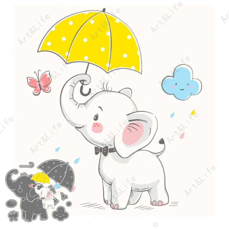 

DIY Scrapbooking Cartoon Baby Elephant Umbrella 2022 New Metal Cutting Dies Stencils Album Birthday Cards Embossing Cut Die