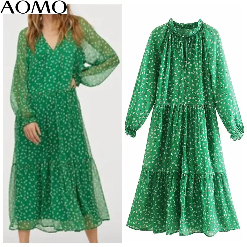 ladies green midi dress