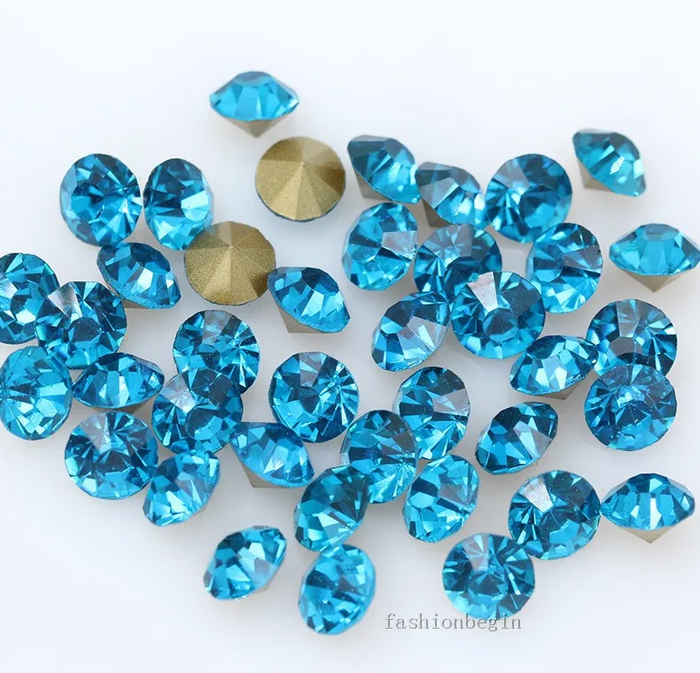 capri blue 144/1440p ss4 круглые цветные стразы с заостренным фольгированным дном, стеклянные стразы для украшения ногтей - Цвет: capri blue