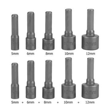 

5+6+8+10+12mm Socket Adapte Bits Set Hex Socket Nut Driver Sleeve Nuts Casing Nozzle Drill Bit Adapter Drill Bits Tools