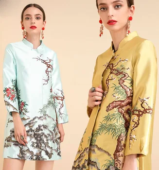 

custom embroidery A swing round neck coat yellow embroidery coat mother of the bride coat mother of the bride suits wedding coat