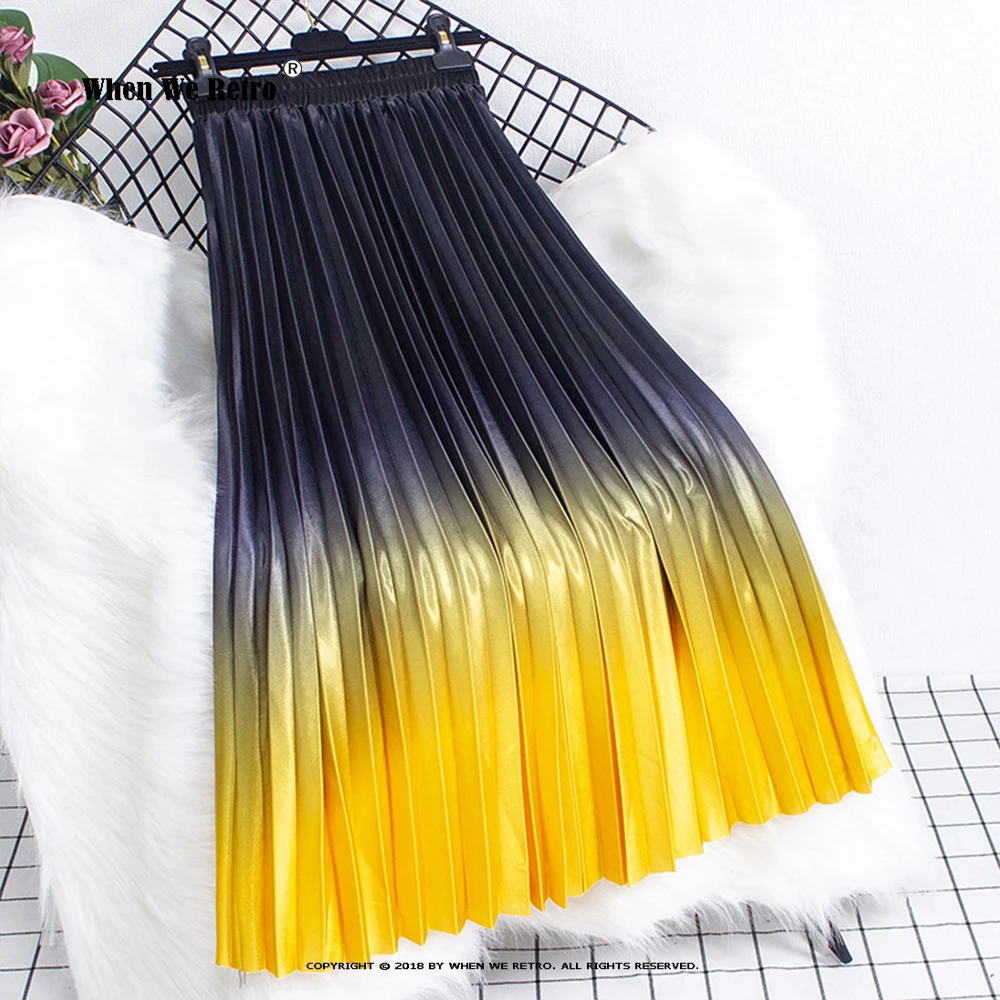 

2022 New Fashion Gradient Colorful Women Skirt VD2621 Elastic Waist Pleated Long Skirts