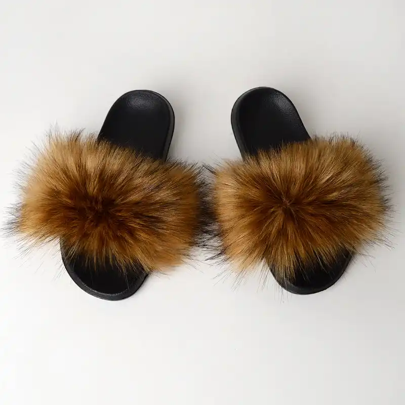 big faux fur slides
