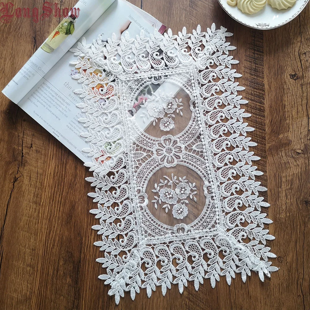 LongShow 1 Lot 4 Pcs 30x45cm Modern Elegant White Gold Organza Fabric Embroidered Placemats | Дом и сад