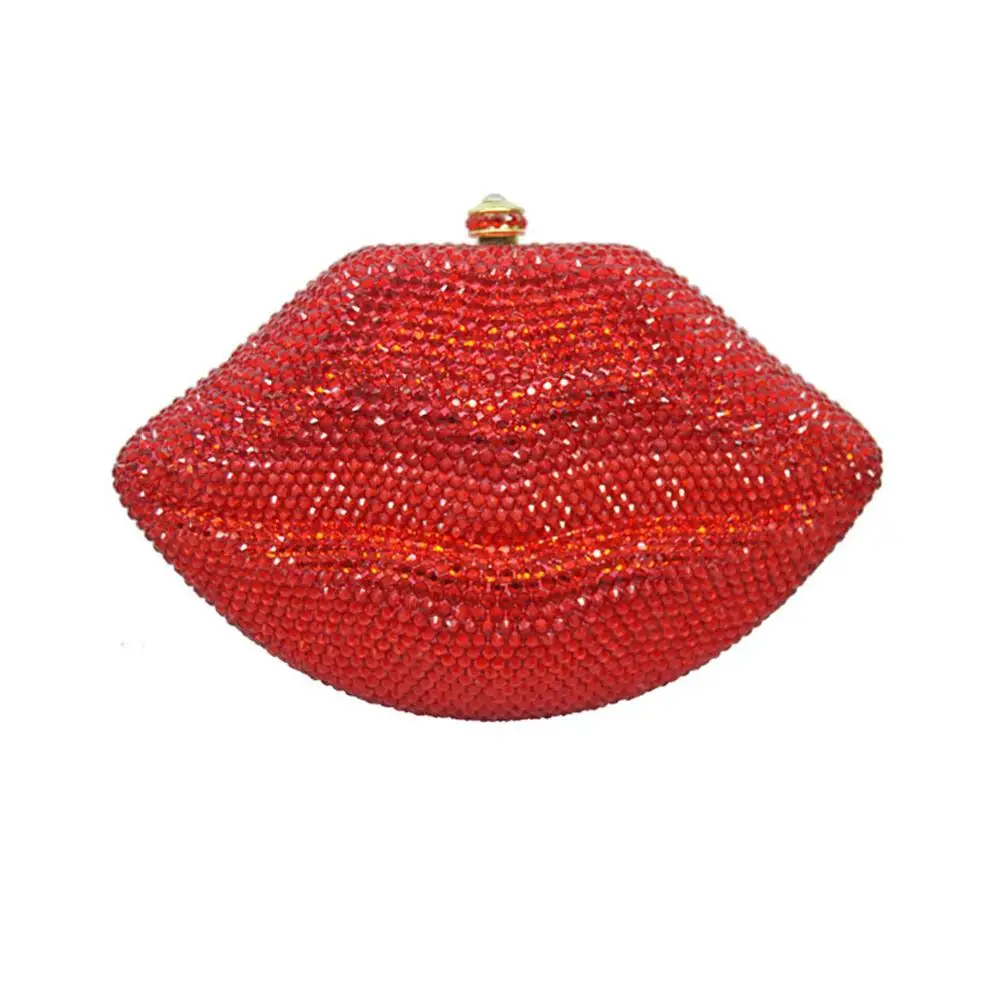 Ослепительная красная Бриллиантовая цепь сумка на плечо металлический Рот Кристалл Вечерние сумки Мини поцелуй сумки Свадебные вечерние клатчи - Цвет: red