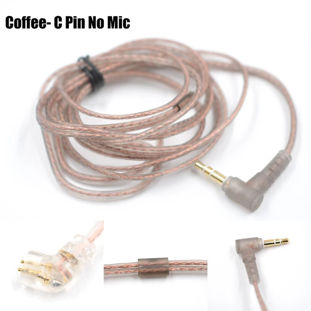 KZ Original Cable ZST ZSN ZS10 Pro EDX AS12 Headphones Mic Cable 2PIN Upgrade Cable Earphone Original  Silver plated Cable Wire C Pin Coffee No Mic