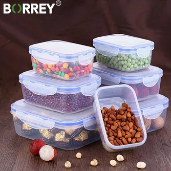 

BORREY Kitchen Plastic Microwave Bento Box Fridge Food Storage Boxes Fresh Vacuum Box Heat Resistant Outdoor Picnic Containers