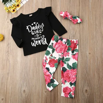

Emmababy Newborn Kids Baby Girl Long Sleeve Letter Tops T-Shirt Long Floral Printed Pants Outfits Clothes Autumn Winter