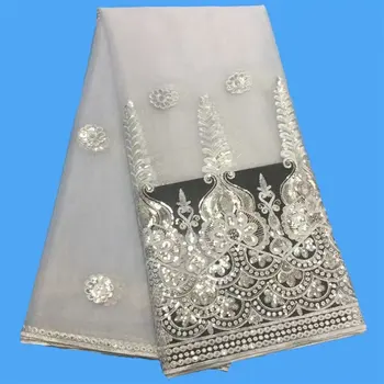 

White silver african lace fabric 2019 high quality lace,nigerian Embroidery tulle Lace Fabric,France mesh Lace dress with sequin