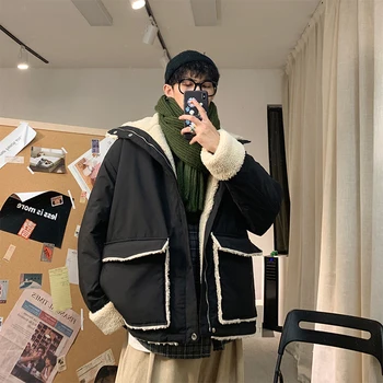 

Winter New Thickened Lamb Fur Jacket Men Warm Fashionparka Men Solid Color Lapel Coat Streetwear Wild Loose Cotton Jacket Male