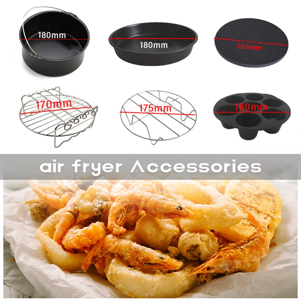 12pcs Carbon Steel Fine Quality Air Fryer Accessories Kit Professional Home Kitchen Cooking Tools Set Airfryer 7inch