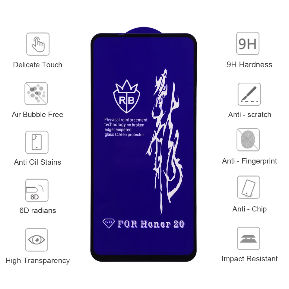 Закаленное стекло 6D для Huawei P20 Pro Защита экрана Honor 20 8X 8C 9 Lite 7A Nova 3 3i 2i Mate 30 10