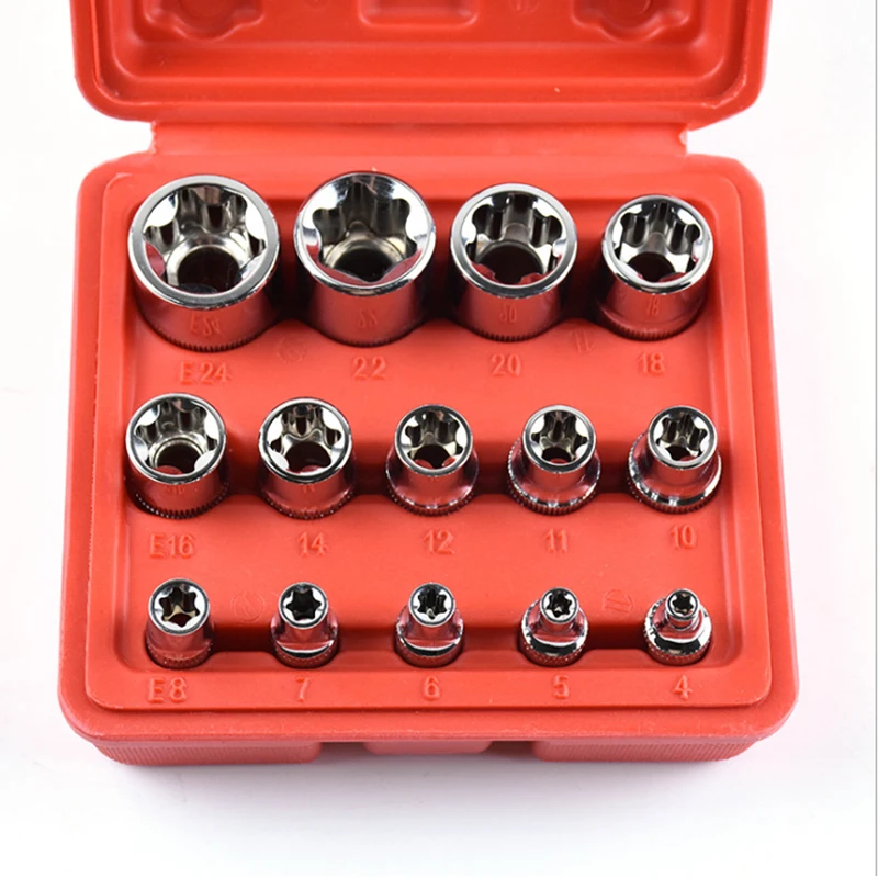 14 шт./компл. E Тип Torx звезда гнездо Набор бит Crv 1/" 3/8" 1/" Привод E4-E24 для ремонта инструмент ручной инструмент набор