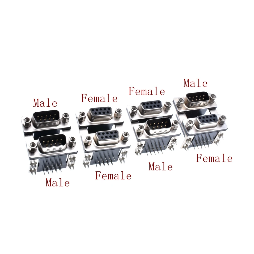 Adaptador de Porta Serial Duplo Dr9 e Db9 Conector D-sub Fêmea Macho para Macho e Fêmea para Macho Ângulo Reto de 90 Graus