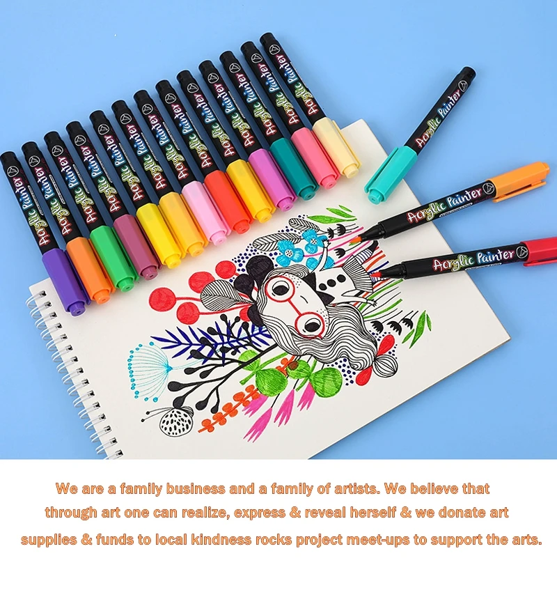 36 Colors Acrylic Paint Pens Acrylic Brush Marker Pens for Rock Painting, Stone, Ceramic, Glass, Wood, Canvas ,DIY Card Making.
