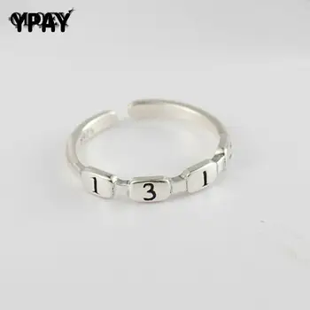 

YPAY 100% Real 925 Sterling Silver Stackable Ring for Women Number 1314 Unique Love Adjustable Promise Rings Jewelry YMR391