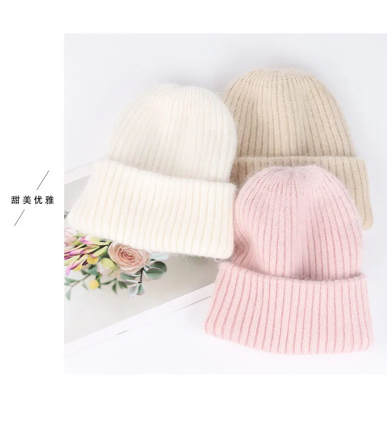 VISROVER 8 colorways kaninchen pelz Streifen frau winter hut einfarbig herbst beanies beste abgestimmt Warme weiche motorhaube skullies Geschenk – Detail 6
