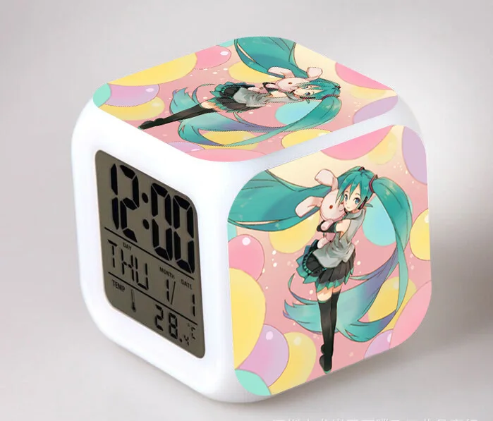 Натуральный продукт качество аниме-атрибутика Hatsune будильник Hatsune Miku светодиодный цвет яркий цвет изменение электронный подарок будильник Cloc