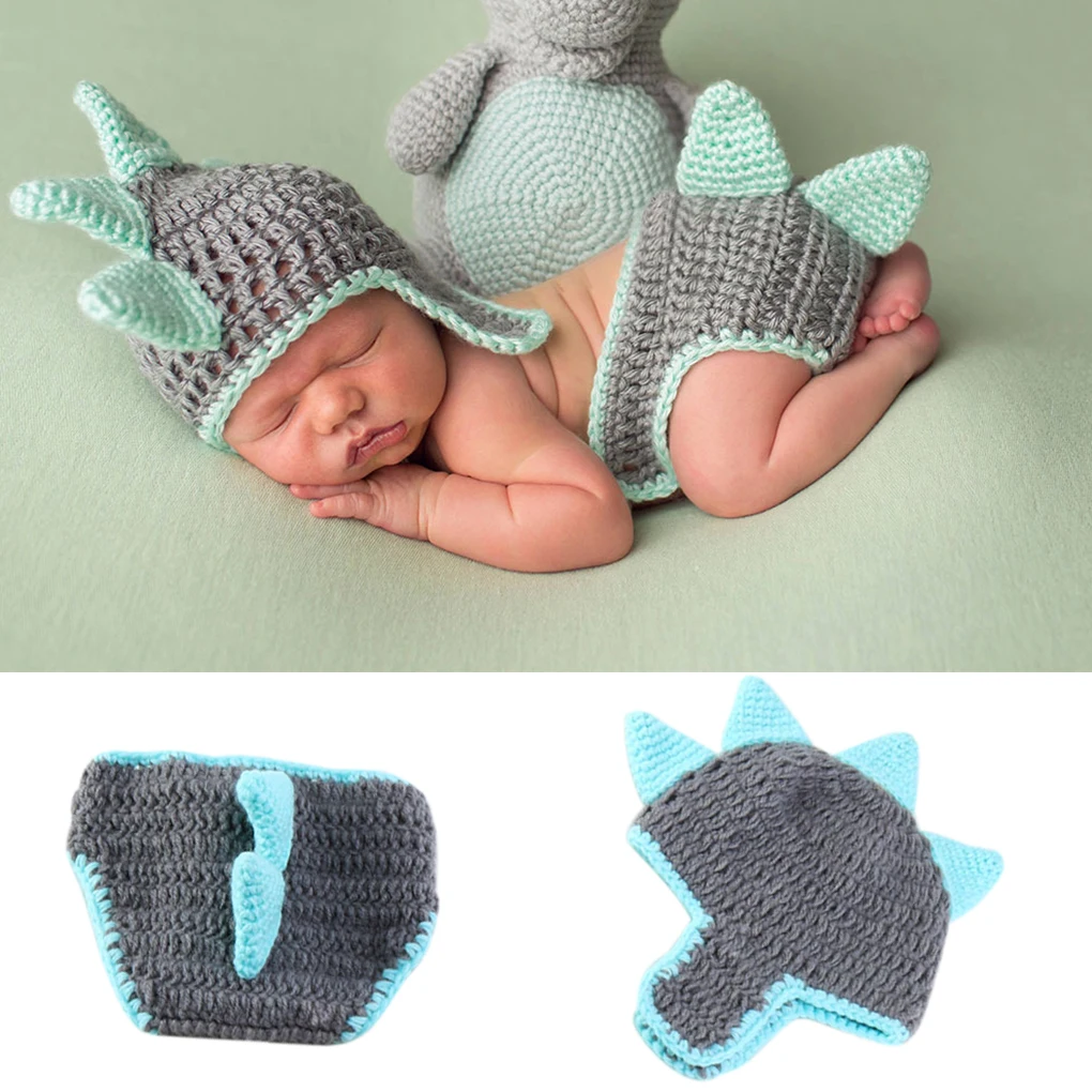 Disfraces de dinosaurios de punto para recién nacido, foto de fotografía accesorio mensual, sombrero, accesorios de fotografía de dibujos animados, 100 días