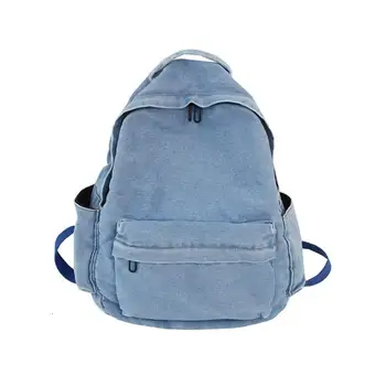 

1PC Men and women Solid Backpack Casual Backpack Denim Fabric Retro Satchel Chic Rucksack for Students Girls Couple backpack