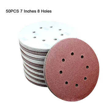 

50PCS 7 Inch 8 Holes Sanding Discs Assorted Sandpaper Hook and Loop Grit Assorted for Random Orbital Sander