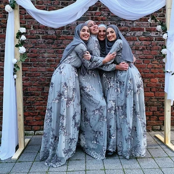De talla grande Moda musulmana de lentejuelas encaje Abaya Dubai vestido para las mujeres de Turquía traje de noche Vestidos Maxi ropa Islam Vestidos Largos