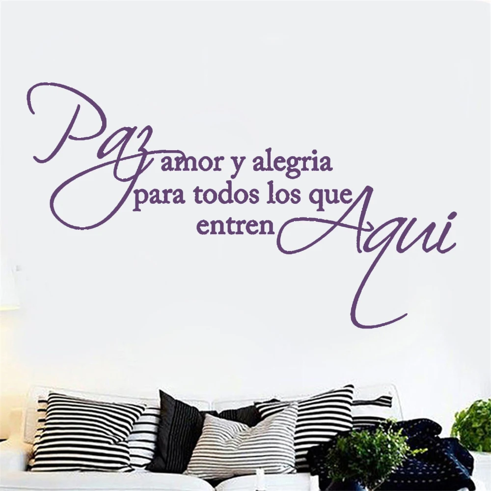 

Wall Decals Pay Amor Y Alegría Para Todo Los Que Entren Spanish Quotes Mural Stickers Vinyl Room Livingroom Decor Poster RU2516