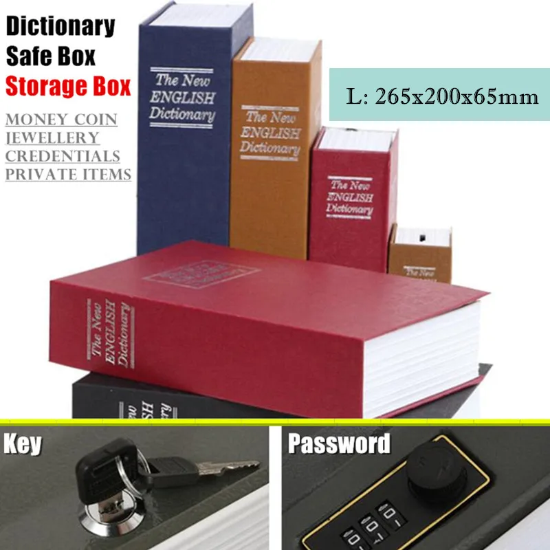 S/M/L Home Storage Safety Box Bank Cash Jewelry Dictionary Book Safe Box Lock​ 