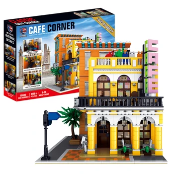 

MOC City View DIY 3158Pcs 3D Steet Coffee Shop Small Particle Accessembly Building Blocks Construction Model with Light Gift