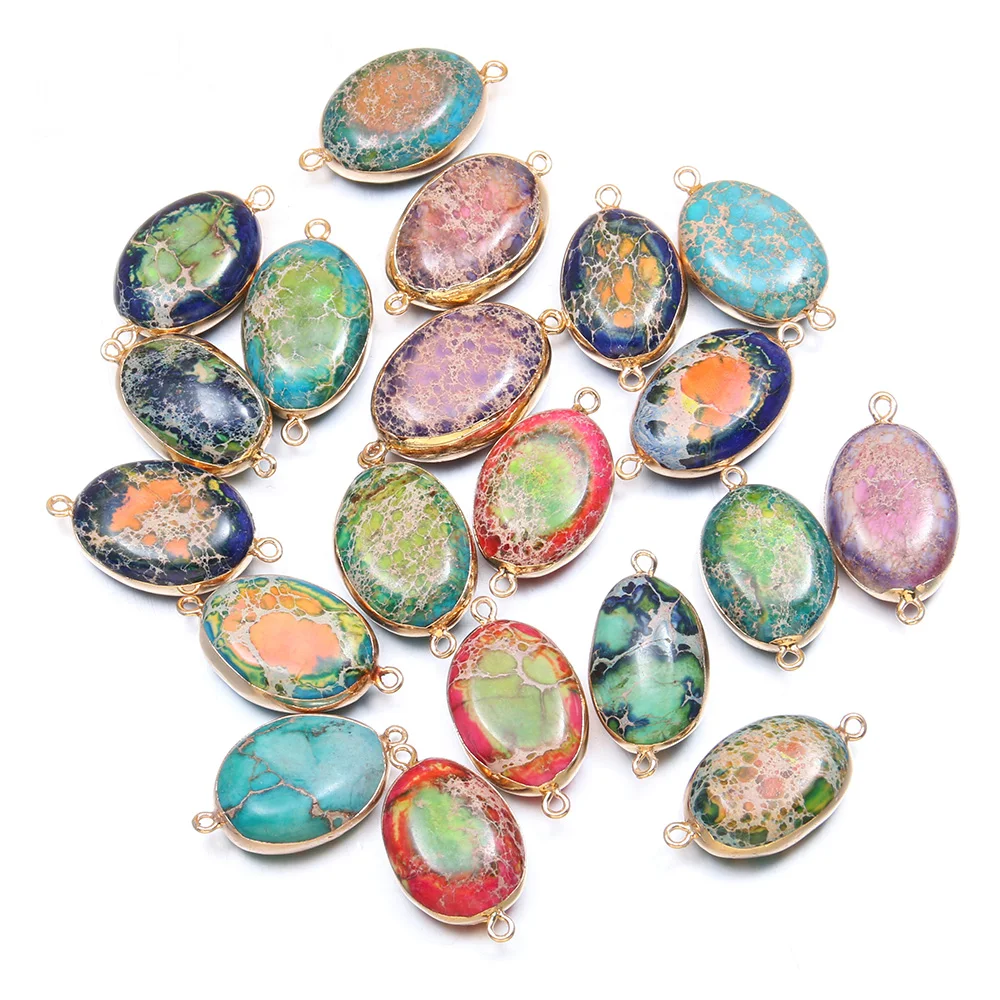 Natural Stone Double hole Connectors Oval Shape Emperor Stone Pendant