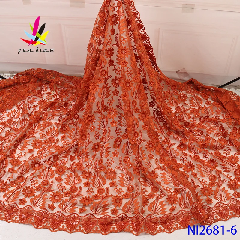 

Sequins Mesh Lace Fabrics Burnt Orange Embroidery Elegant Best Selling Nigerian French African Latest Design Sequence For Dress