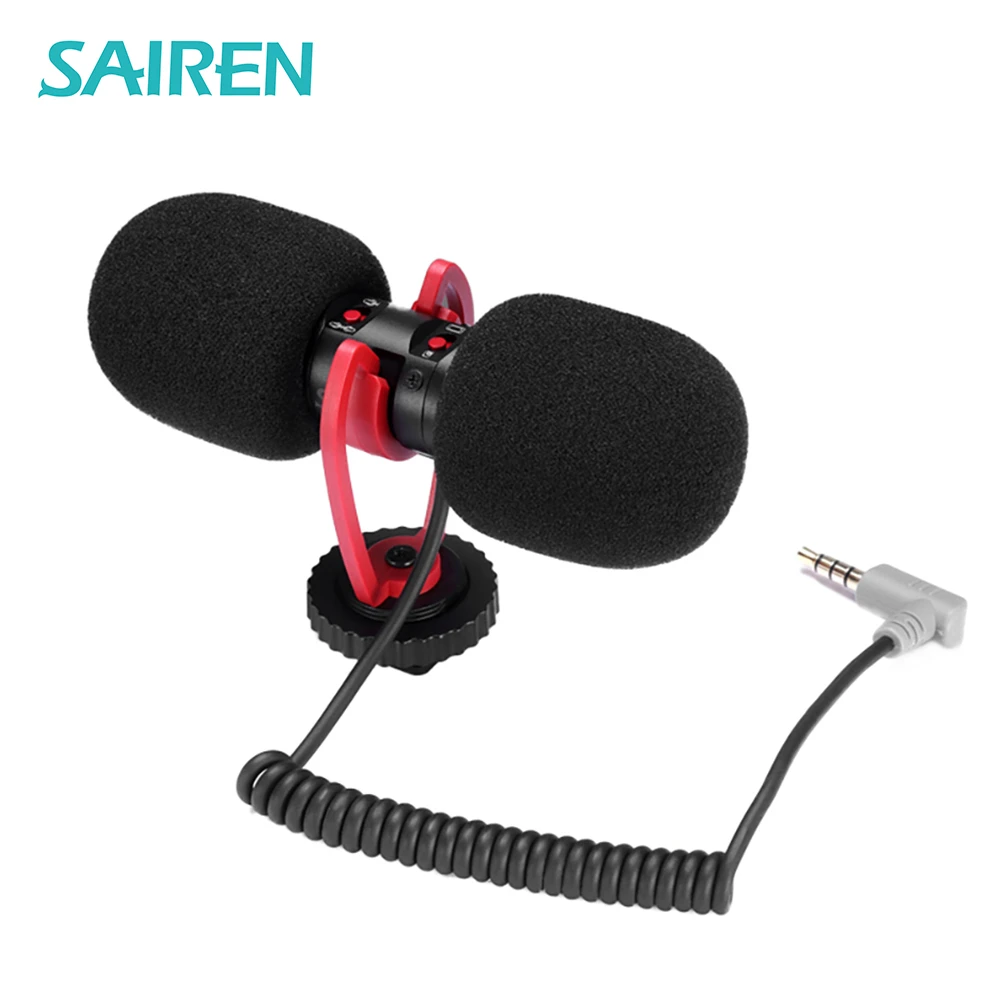 SaiRen T-Mic Super-Cardioid Switchable Dual Heads Microphone Plug and Play Mic