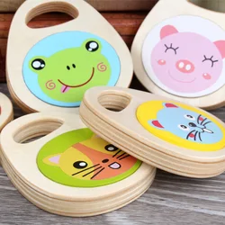 Juguete educativo de madera con dibujos animados para niños, Castanet Clapper con mango, instrumento Musical para preescolar, regalo de agarre manual, Color aleatorio