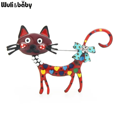 Wuli & baby 사랑스러운 고양이 브로치 2 색 에나멜 애완 동물 동물 파티 캐주얼 브로치 핀 여성 남성 선물용 2