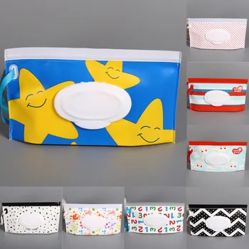 

Cute Cartoon Printed Home Tissue Case Box Container Clean Eco-Friendly Wet Wipe Box Clamshell Snap Strap Wipe Container Case 1pc
