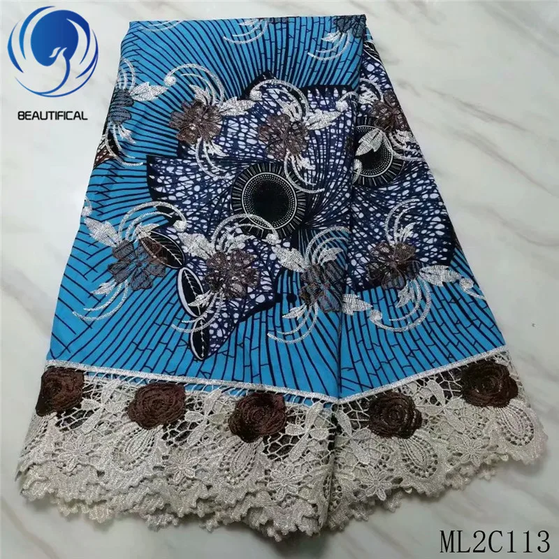 Красивые африканские восковые ткани новейший стиль вышивка воск хлопок смесь гипюр кружевная ткань для платья 6 ярдов ML2C133