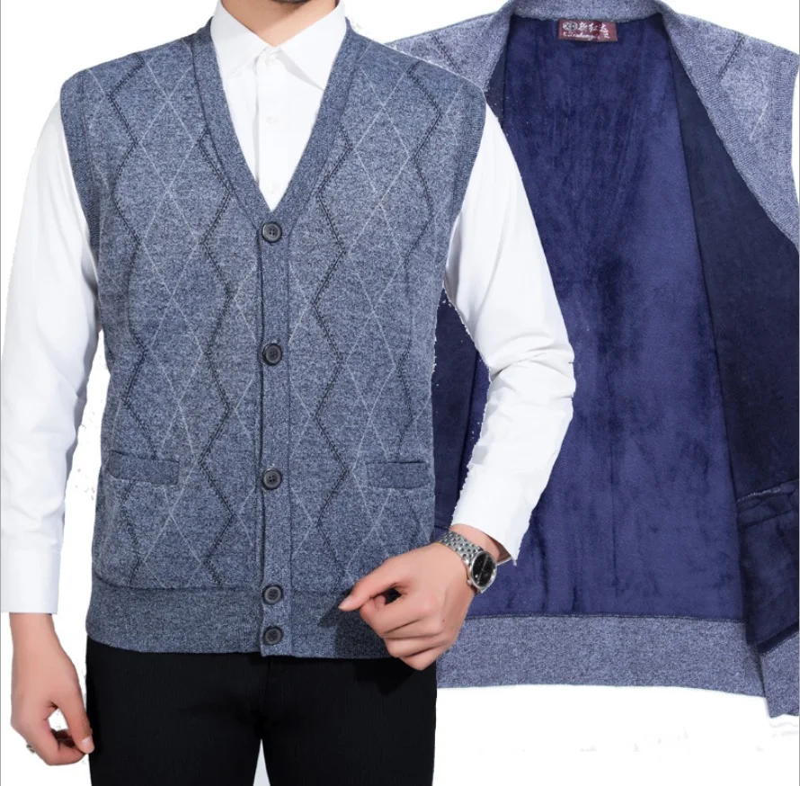 Winter plus sizes sweater vest coat mens thick v neck sleeveless fleece cardigan men casual wool knitted sweater coat fall Winter plus sizes sweater vest coat mens thick v neck sleeveless fleece cardigan men casual wool knitted sweater coat fall