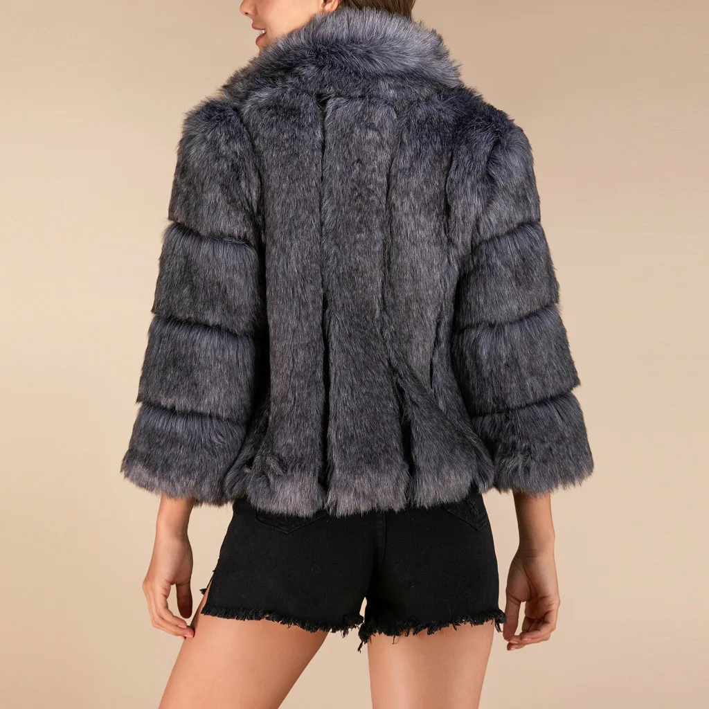 Пальто Женская модная однотонная верхняя одежда из искусственного меха кардиган свободный карман на пуговицах короткая зимняя куртка пальто без воротника#45