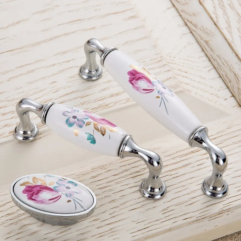 2 шт. керамическая дверная ручка тюльпан серебряные ящики винтажные цветочные