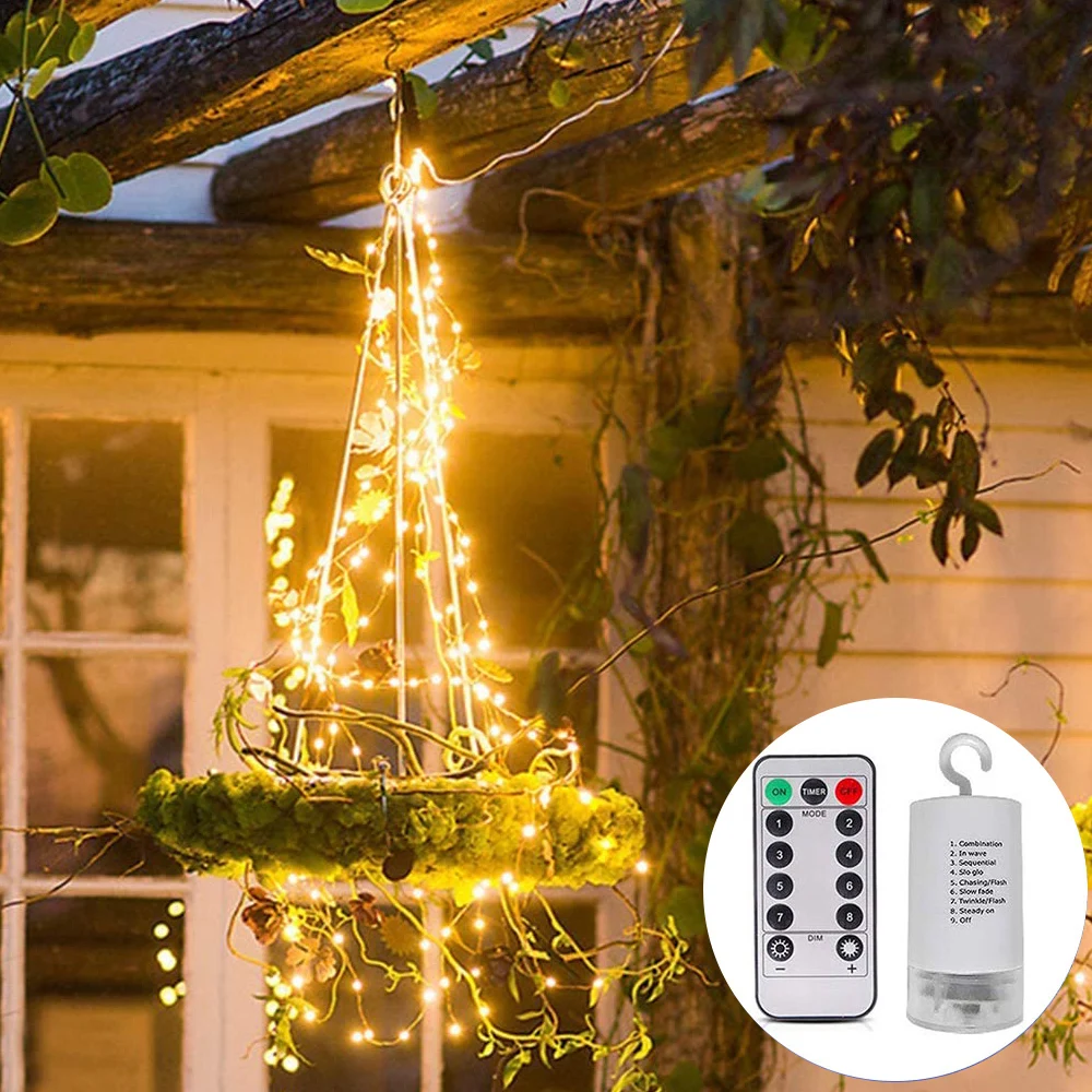 

200 LEDs Remote Timer Waterfall Vine String Lights Waterproof 10 Strands Battery Operated Silver Wire Twinkle Fairy Lights D30