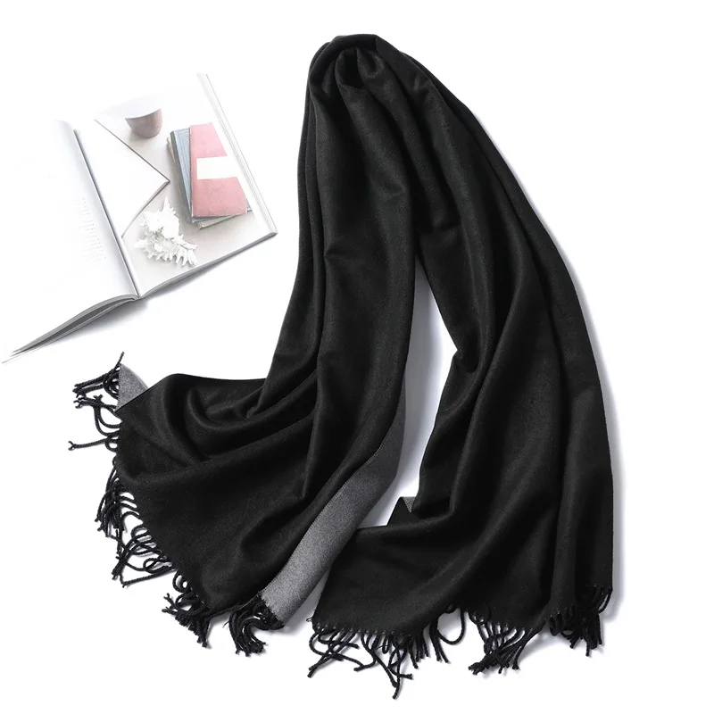Зимний кашемировый шарф для женщин, пашмины шали и палантины, однотонный принт с кисточками, шарфы, теплый шарф для женщин - Цвет: 7
