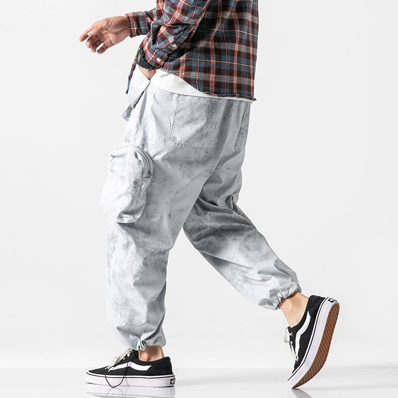 Yasword Men Pants Trousers Straight Ankle-Length Solid Color Casual Fashion Loose Male Elastic Waist Clothing Streetwear