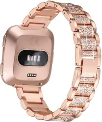 Elegant Diamond Bling Stainless Steel Watch Band - Fitbit Versa (Rose - Gold)