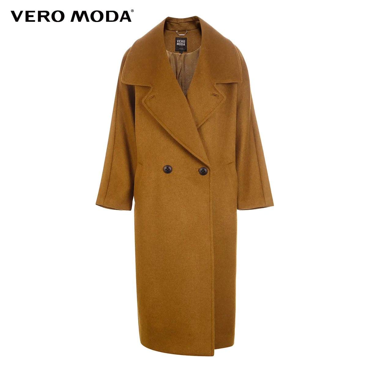 Женское шерстяное пальто Vero Moda разноцветное с отворотами и открытыми плечами на
