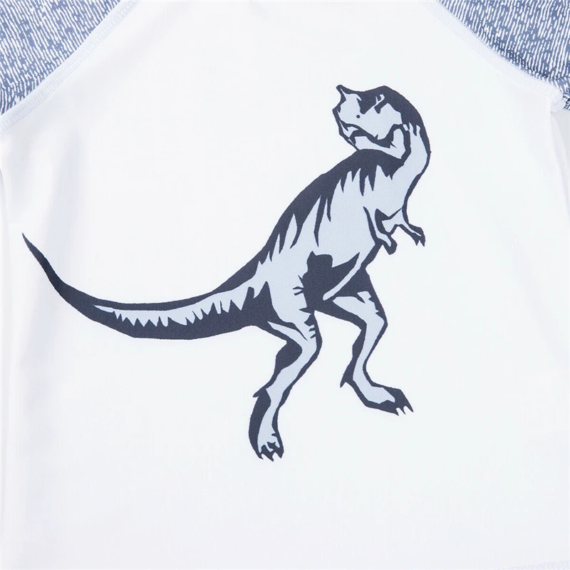 Модный тренд детский купальный костюм с рисунком динозавра для мальчиков, одежда для купания с УФ-защита от солнца, купальный костюм с солнцезащитными шапками, комплект из 3 предметов