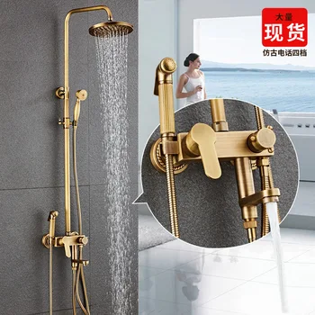 

Antique Brass Thermostatic Shower Faucets Set Brass Rainfall Shower Head Brass Mixer Tap Bathroom Shower Faucet Set